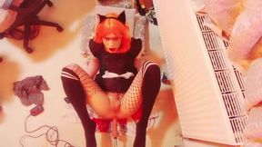 Trans maid destroyed by fuck machine after gushing anal squirt