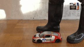 RC Car and wooden floor under my spike Wellies