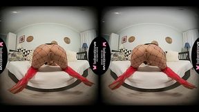 Solo blonde gal, Cherry Aleksa is toying her ass, in VR