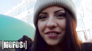 MOFOS – Brunette Teen Rebecca Volpetti Rides Erik Everhard’s Big Dick in Public