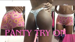 Skinny girl tries on different panties for you