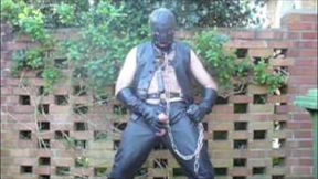 Leather Master outdoor cum in hood and chains