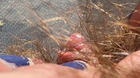 Amateur Hairy Girl Mastubates in Closeup with Huge Clit