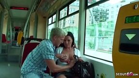 Big Tit Teen Picks Up for Public Train Blowjob