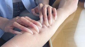 #151 - Long natural nails clawing and scratching his arm