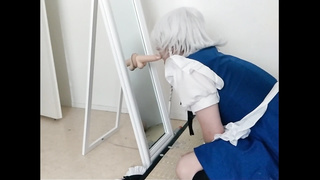 Crossdresser Deepthroating Fuck Stick and Witnessing Mirror Sakuya Touhou Costume Play