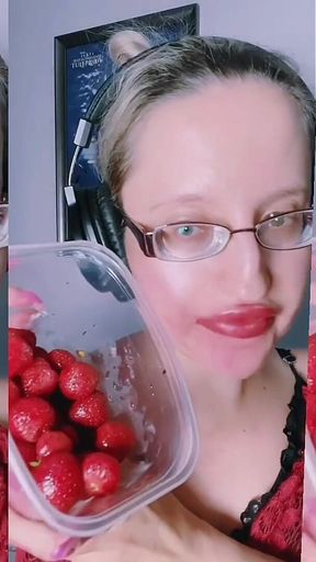 Asmr Strawberry Eating - Asmr, Eye Glasses, Gianess, Lipstick, Big Lips, Mough, Food, Face Fetish, Long Nails