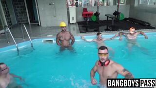 Huge cock rock hard hunks group bareback fun by the pool