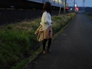 Japanese crossdresser public flashing at railway