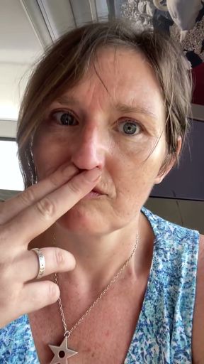 Stepmom Plays with Her Smelly Pussy at the Back of the Bus, Then Sniffs and Sucks Her Stinky Fingers!