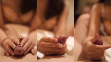 Japanese cutie teases slow ejac with rapid stroke tease