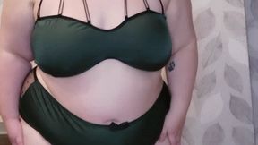 BBW redhead trips off lingerie