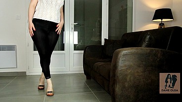 Walking, Shoeplay and Dangling in High Heel Mules and Foot Play Barefoot - Dame Olga 1080p (002B)