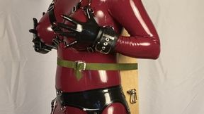 Blow Job Rubbermissy in full rubber tied off and enjoying dick with vibrator, gagging, gas mask