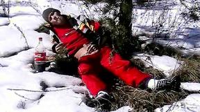 ”Outdoor winter fun spilling loads of  cum on the snow”