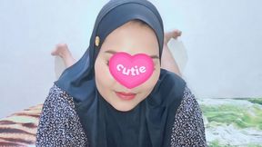 Masked Hijab Girl Black Lace Bodysuit Fishnet Stockings Creampie - Indonesian Real Couple