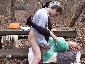 Granny sex in the woods