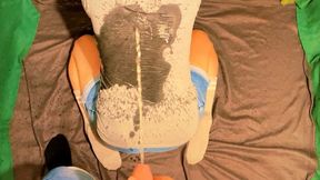 (POV) Piss her soaking wet as she kneels in front of you in a cute gray shirt and jeans shorts (artwork without audio)