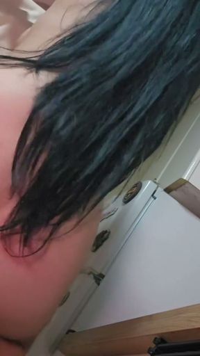 My neighbor came to my kitchen but ended up having my pussy for dinner and playing with his fingers in my vagina   Clip 3
