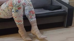Crossdresser Dangling in Sexy Nude Pointed Toe Strappy High Heels