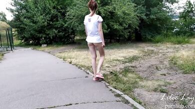 Teen redhead walks city tight skirtless flashing her round ass to strangers