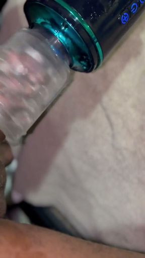Beefy Black Man Milks Dick With Automasturbator Until He Creampies Toy   Clip 1