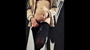 Crossdresser In Public Place Jerking Off Cock