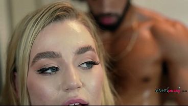 Blonde babbles ignored as man fucks her from behind in kitchen sex