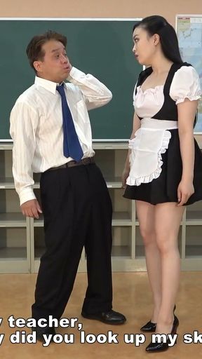 Japanese maid costume girl punishes masochistic man   Clip 1