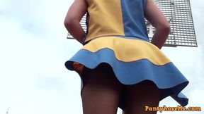 Blonde cheerleader flashing pussy while playing basketball