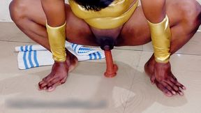 femboy nasty and sexy fuck in golden lingerie while in chastity cage