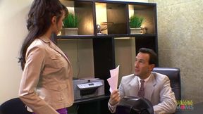 Inviting dancers into the office turns into group sex with two creampies for the milfs