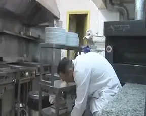 French babe gets double-fucked in the kitchen