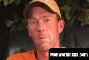 Mature amateur gay strips after an interview and jerks off vigorously