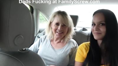 Dads Pick up Mother and Stepdaughter