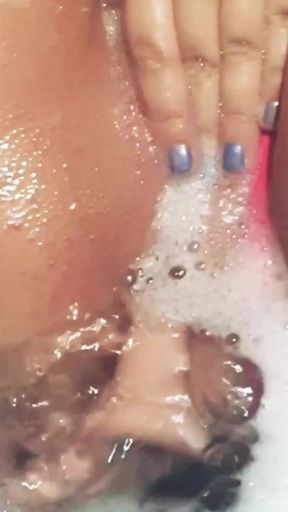 Real Amateur wife in bubble bath fucks herself with dildos in her ass and pussy