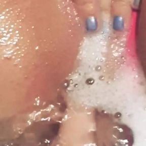 Real Amateur wife in bubble bath fucks herself with dildos in her ass and pussy