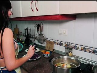 Nasty French shows u a recipe in a nasty way, masturbates and sucks a shlong, blowjob spunk fountain