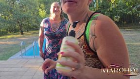 duo lesbien brulant avec maureen : godes, huile et plaisir sous les yeux de mon mec