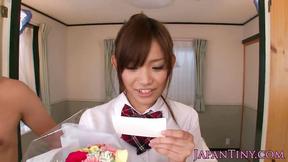 ”Asian babe horny after class for a creampie”