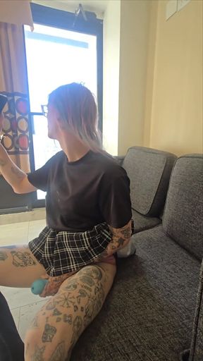 Trans slut cums on her own face   Clip 1