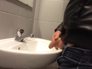 Dirty boy Pissing in public sink