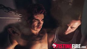 ”Bound jock Cazden Hunter takes rimming & spanking from two powerful tops”