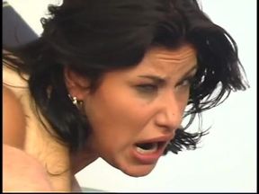 Sexy brunette gags during sloppy bj then facial