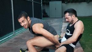 HotHouse: Dante Colle wearing shorts jizzed outdoors