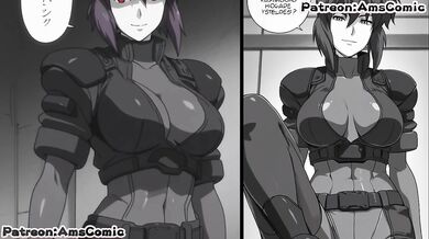 Ghost in the Shell Anime Hentai big tits Motoko Kusanagi blowjob whiskey handjob from amscomic