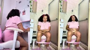 chubby girl farting nonstop with belly pain and rushes to bathroom