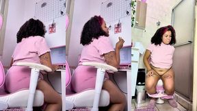 chubby girl farting nonstop with belly pain and rushes to bathroom