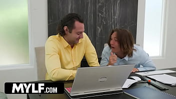Mature boss dominates cowokers in a steamy threesome