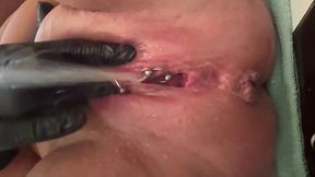 Pee very strong stream from my Pierced Pussy and my hands in Latex Glove